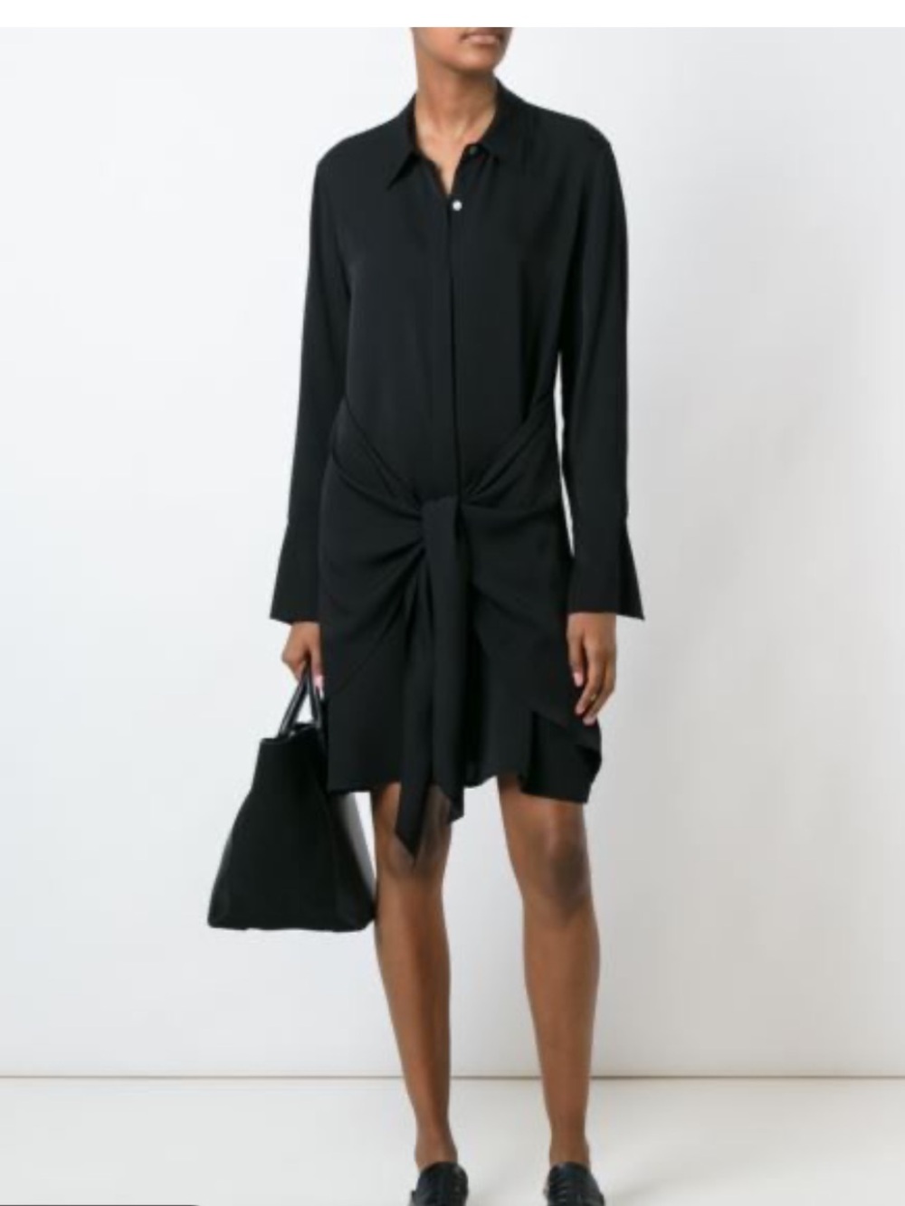 Theory Talbilla Knotted Silk Black Shirt Dress Size 8 Capsule Career